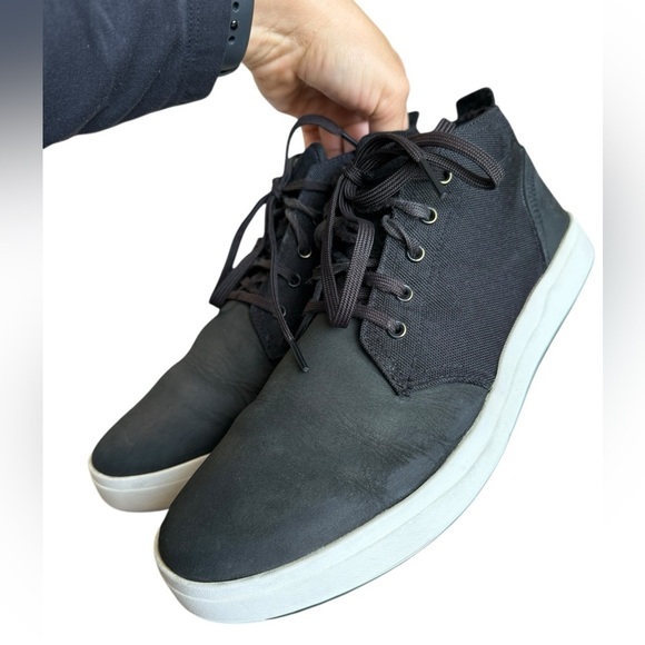Timberland Davis Square Black Leather & Cordura Canvas Ortholite Chukka Shoe 10 - Picture 3 of 16